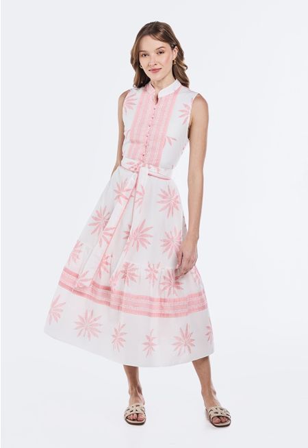 Sleeveless Printed Belted Dress