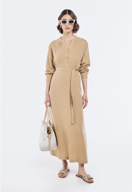 Cotton Gauze Belted Dress