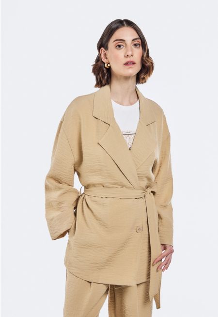 Crinkled Solid Belted Kimono