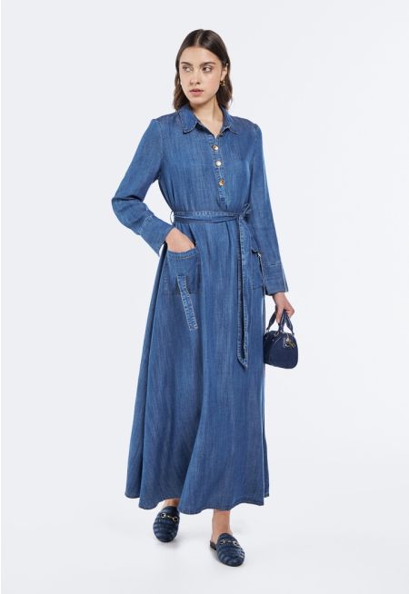 Belted Tencel Maxi Dress