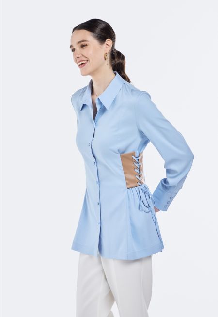Side-Drawstring Shirt With PU Accents
