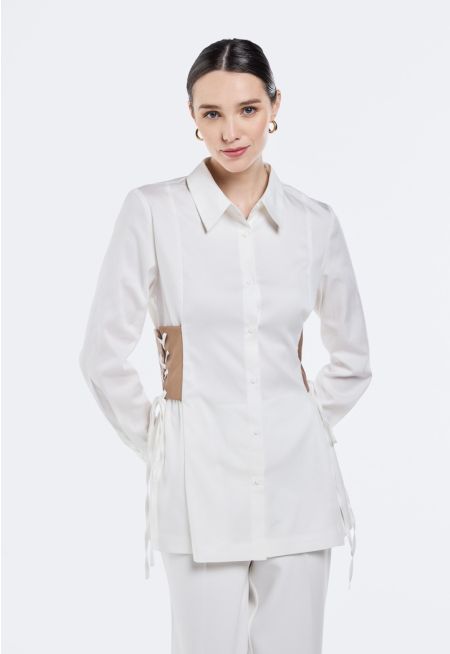 Side-Drawstring Shirt With PU Accents