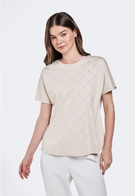 Strass Embellished Solid T-Shirt