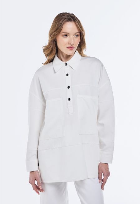 Drop Shoulder Half Buttons Shirt