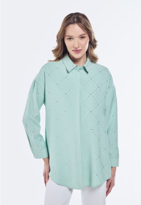 Solid Strass Embellished Shirt