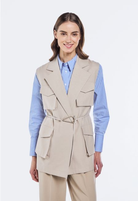Notched Collar Flap Pocket Gilet