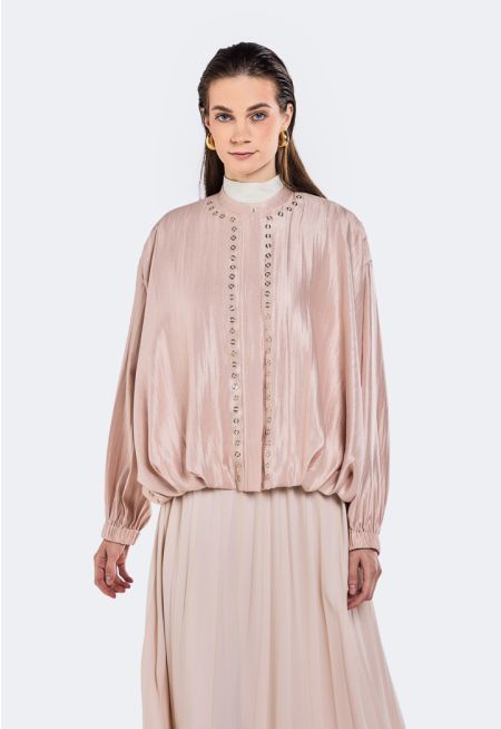 Shiny Elastic Hem Jacket