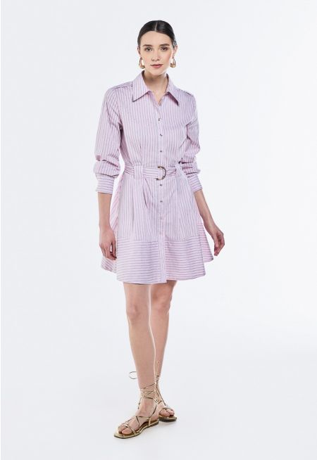 Striped Crystal Embellished Shirt Dress