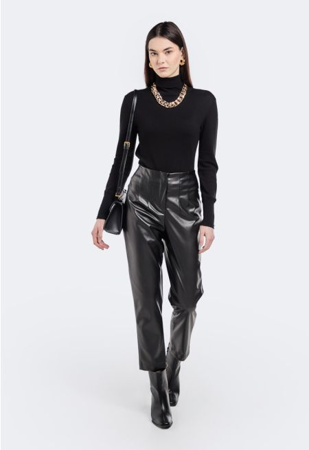 Seam Detail PU Leather Trousers