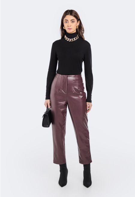 Seam Detail PU Leather Trousers