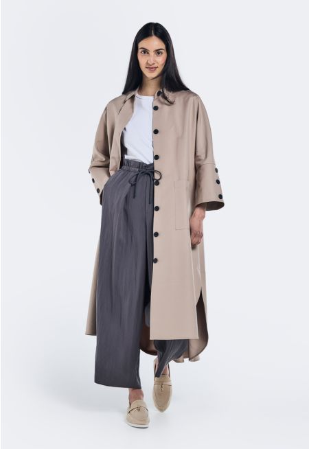 Oversized Trench Coat With Shirt Collar