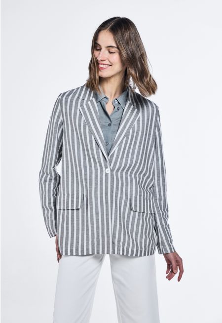 Notched Collar Striped Blazer