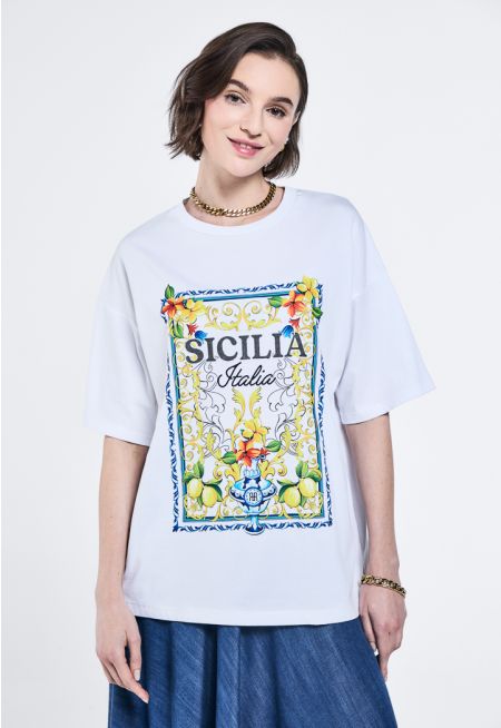 Printed Motif Oversized T-Shirt