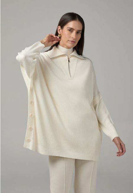 Button Embellished Ribbed Sweater