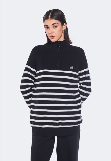 Striped Ribbed Knitted Sweater