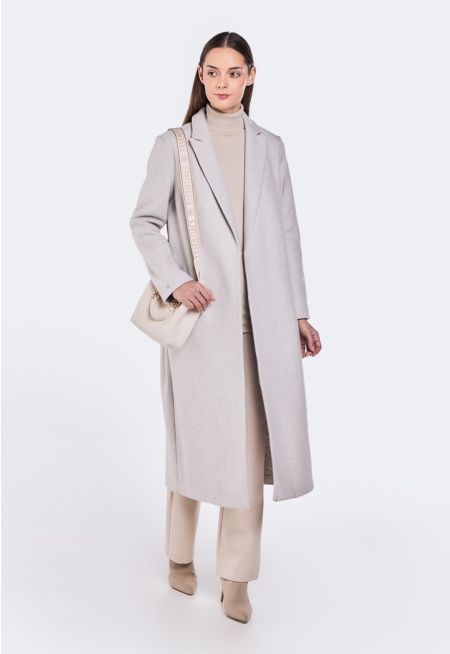 Solid Notched Collar Overcoat