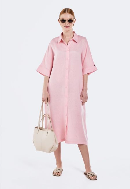 Solid Linen Midi Dress