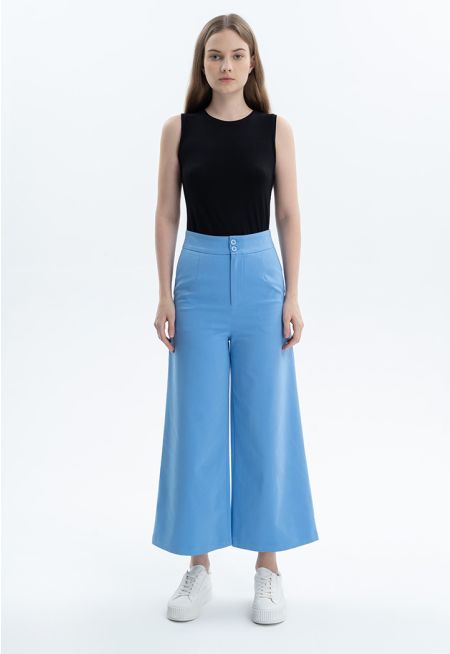 Solid Wide Leg Trouser With Button Waistband