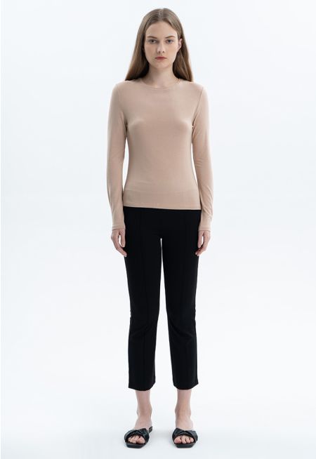 Solid Pin Tuck Stretchable Trouser
