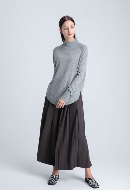 Wide Hem Fold Solid Trouser