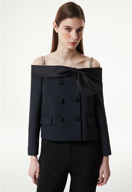 Machka- Satin Duchess Garni Jacket With Bow 