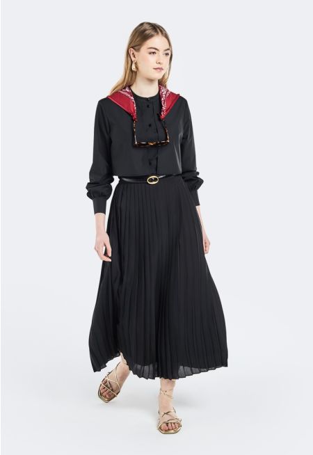 All Over Pleated Solid Skirt