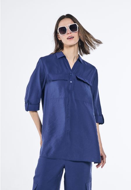 Crinkled Three Quarter Sleeves Blouse