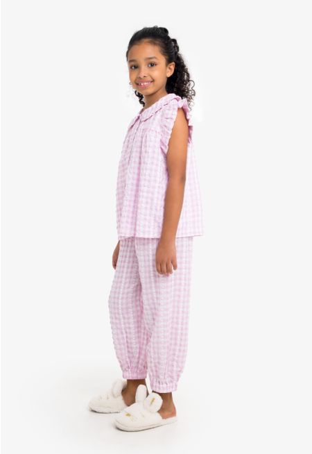 Checkered Ruffled Pajama Set