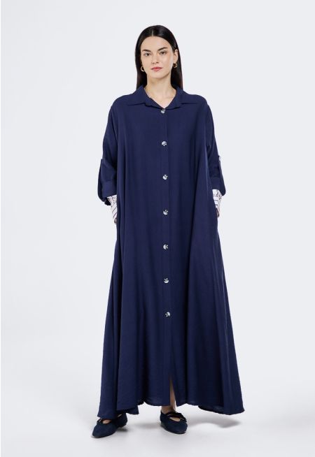 Striped Sleeves Buttoned Outerwear