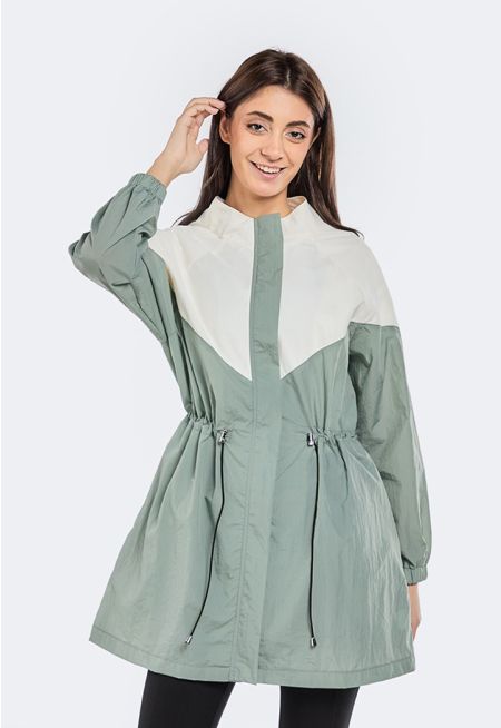 Two Tone Drawstring Waist Jacket