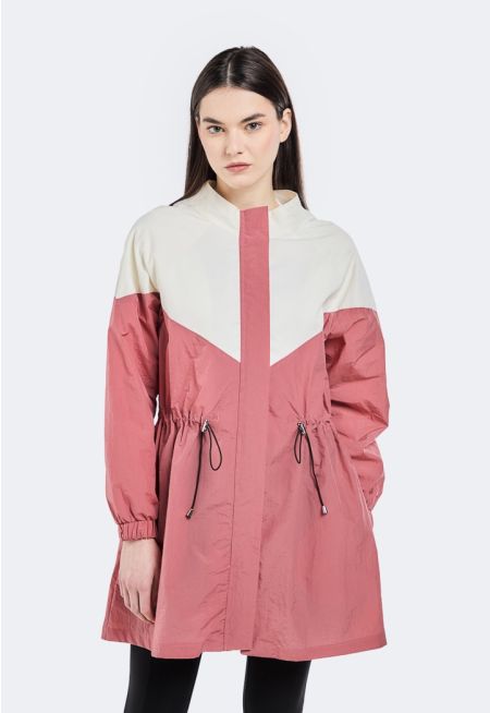 Two Tone Drawstring Waist Jacket