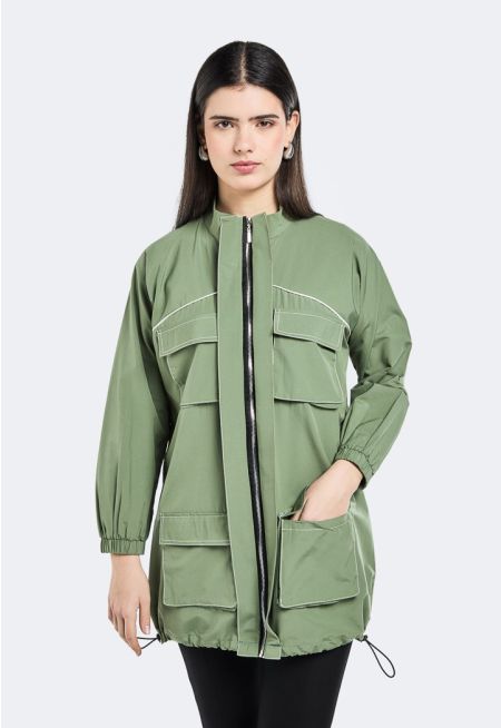 Drawstring Waist Zip Up Jacket          