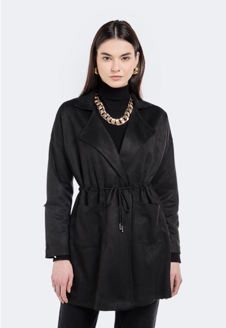 Drawstring Waist Suede Jacket