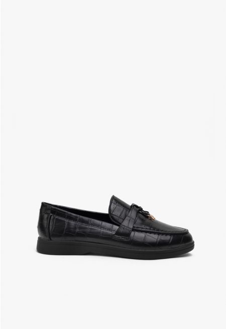 Charms Embellished Textured Loafers