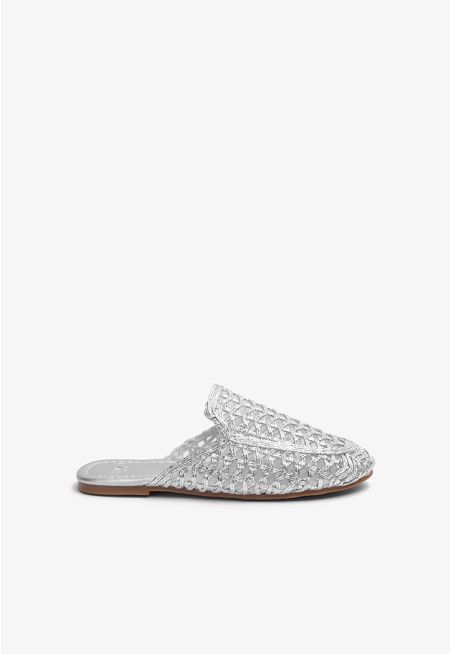 Sparkling Woven Flat Mules