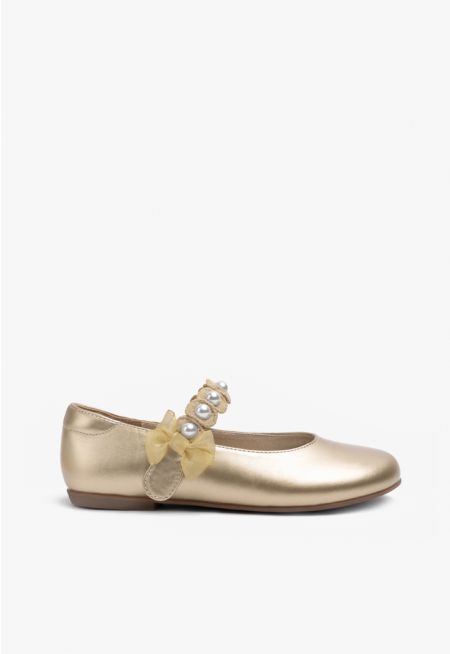 Solid Floral Flat Strap Shoes
