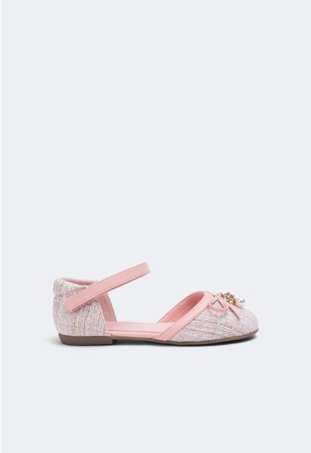 Tweed Flat Ankle Strap Shoes