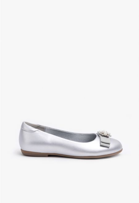 Faux Pearls Embellished Ballerina Flats