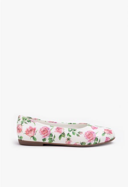 حذاء باليه مسطح بطبعات الأزهار