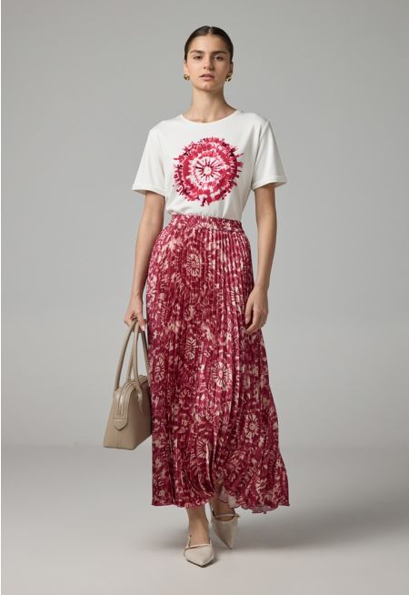 Printed Pleated Maxi Skirt