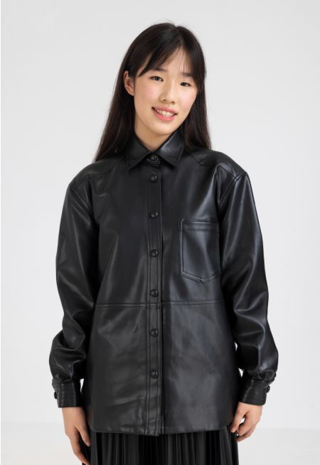Solid PU Leather Jacket