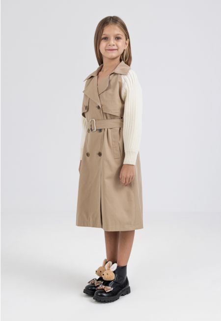 Knitted Sleeves Trench Coat
