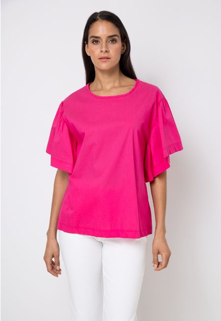 Solid Butterfly Sleeves Blouse
