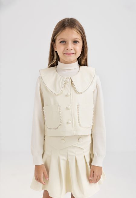 Faux Pearls Embellished Vest