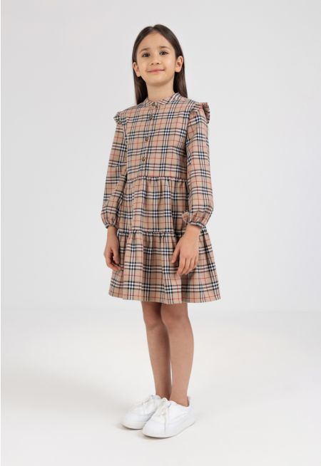 Checked Ruffled Tiered Dress