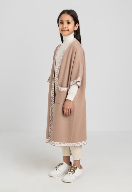 Knitted Two Toned Patterned Abaya