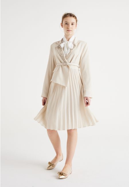 Solid Pleated Blazer Dress