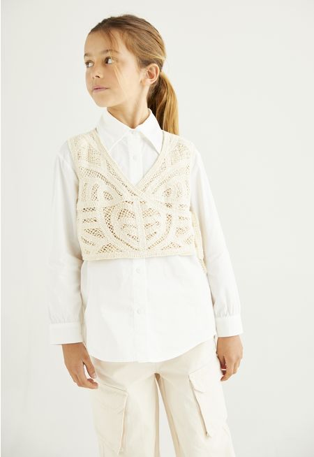 Attached Crochet Vest Shirt
