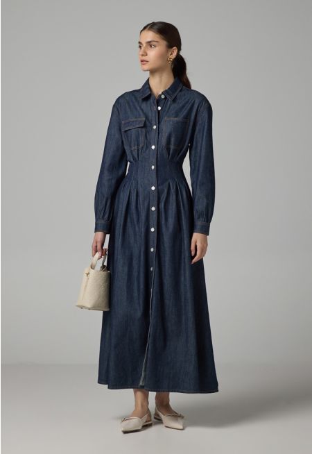 Long Sleeve Solid Denim Dress