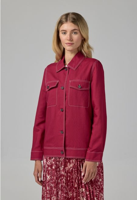 Solid Front Flap Pocket Jacket